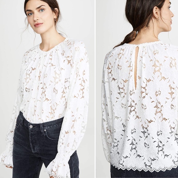 ✨NWT✨ FREE PEOPLE Olivia Lace Balloon Sleeve Blouse Top in Ivory White Sz S - Picture 3 of 6